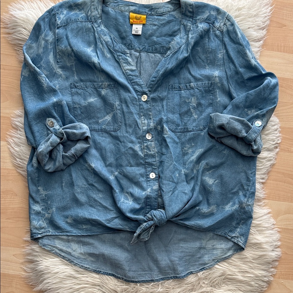 Ruby Rd. Blue Tie-Front Blouse XL (20-22)